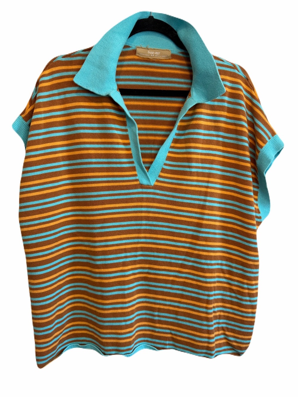 Free People Miller Sweater V Neck Top size Medium Striped 100% Cotton Blouse - Picture 2 of 9